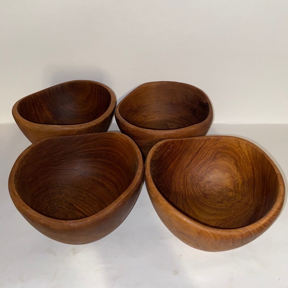 Rustic Wood Bowls Cottagecore Farmhouse Set of 4